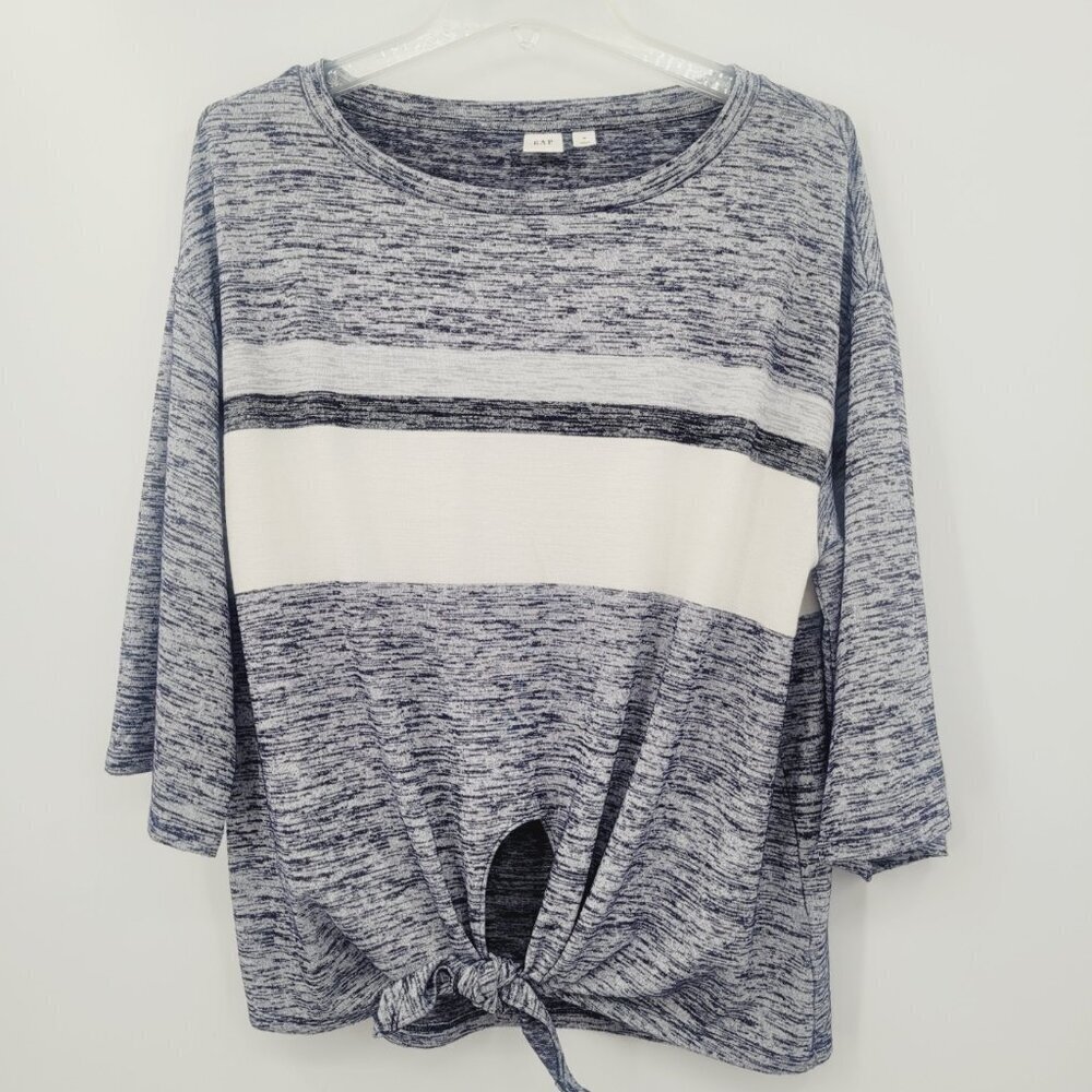 GAP Front Tie Blue White Striped Heathered Top